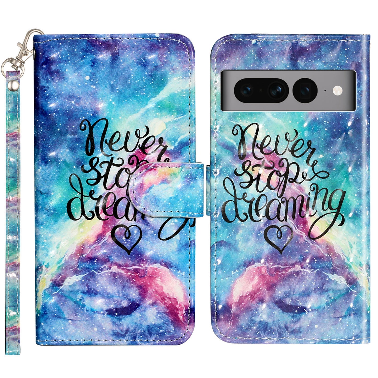For Google Pixel 7 Pro 5G Flip Stand Phone Case 3D Pattern Printing PU Leather Wallet Phone Folio Cover with Strap