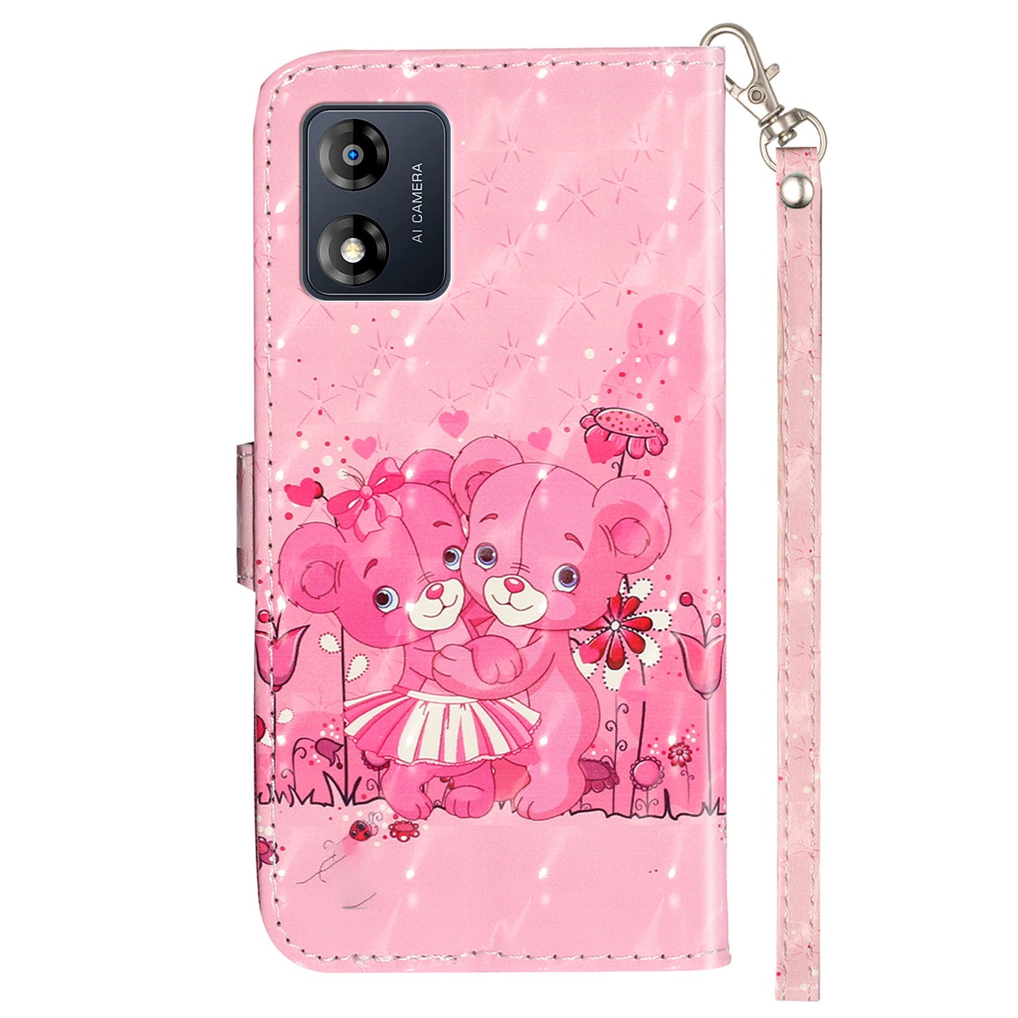 For Motorola Moto E13 4G PU Leather Phone Cover 3D Pattern Printing Wallet Stand Phone Case with Strap