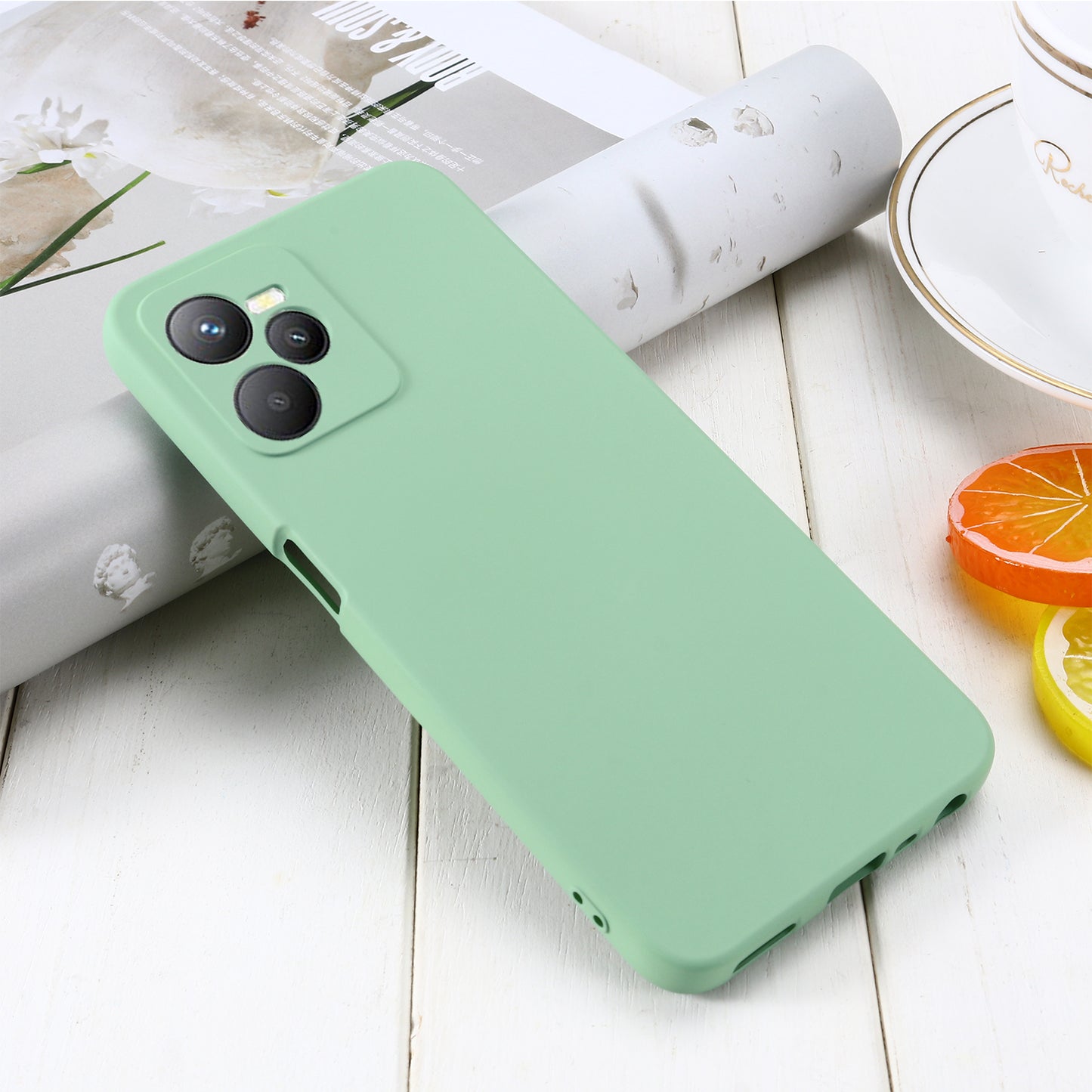 For Realme C35 4G / Narzo 50A Prime Drop Protection Phone Cover Liquid Silicone Soft Lining Phone Case with Strap