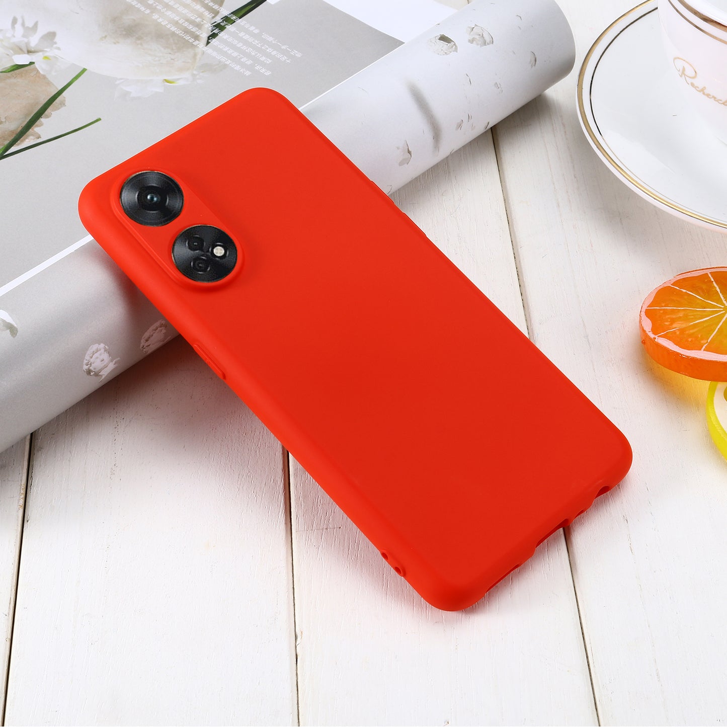 Phone Case for Oppo Reno8 T 4G , Liquid Silicone Soft Lining Shockproof Smartphone Cover with Strap