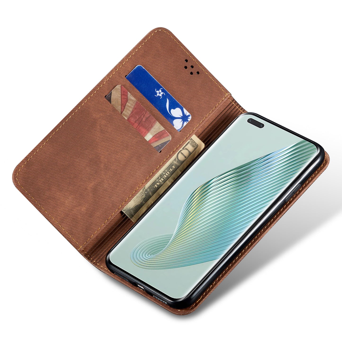 For Honor Magic5 Pro Wallet Function Jeans Cloth Texture Phone Case PU Leather Stand Phone Cover Shell