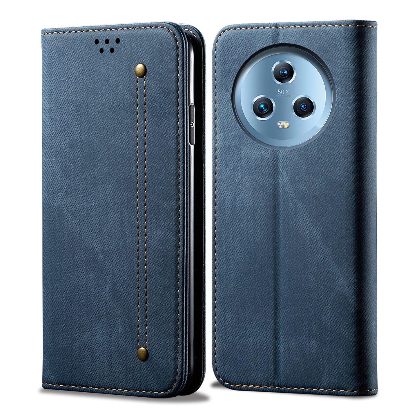 For Honor Magic5 Jeans Cloth Texture Phone Case PU Leather Wallet Stand Phone Cover