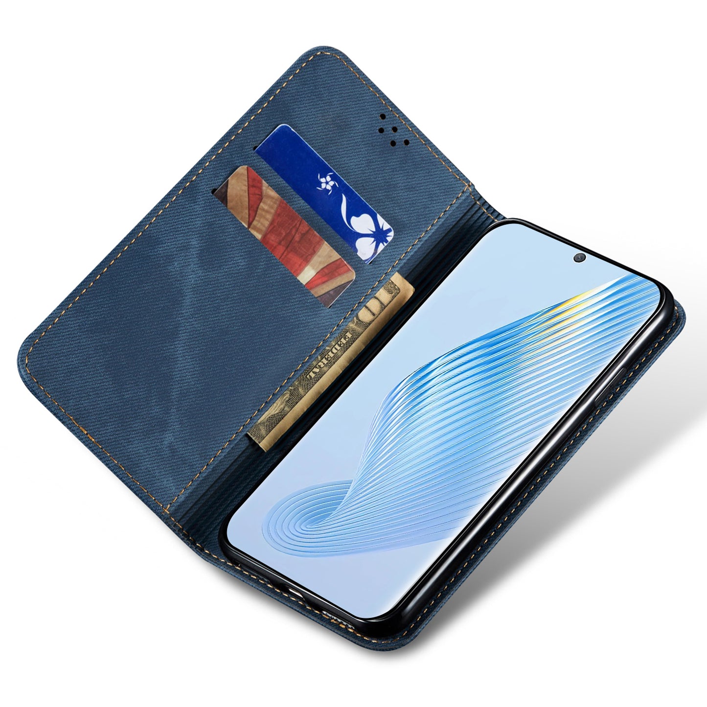 For Honor Magic5 Jeans Cloth Texture Phone Case PU Leather Wallet Stand Phone Cover
