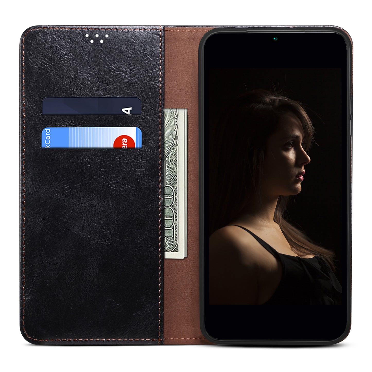 For Huawei P60 Pro / P60 Phone Case Waxy Crazy Horse Texture Stand Wallet Leather Cell Phone Cover