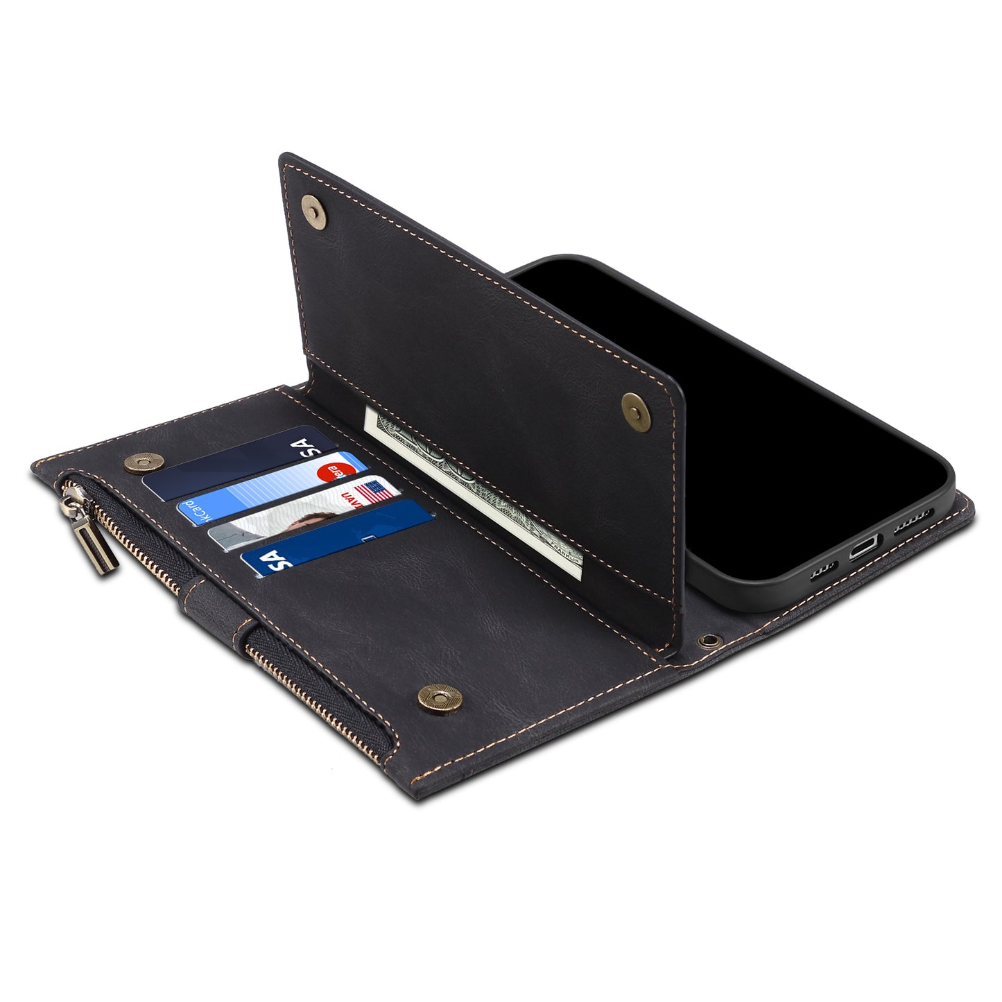 ESEBLE Star Series for Samsung Galaxy M54 5G / F54 5G Phone Stand Case Zipper Pocket Wallet Leather Phone Cover