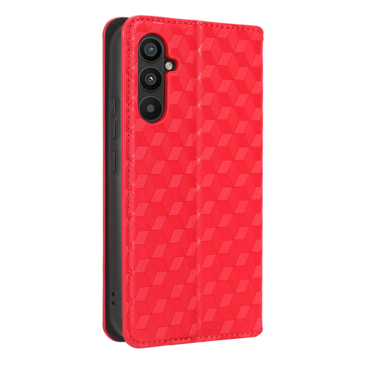 For Samsung Galaxy M14 5G Stand Phone Cover Wallet Imprinted Rhombus Pattern PU Leather+TPU Phone Case