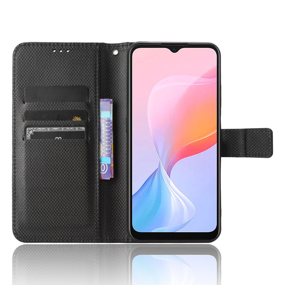 For Blackview A85 Diamond Texture Mobile Phone Cover PU Leather Wallet Stand Phone Case
