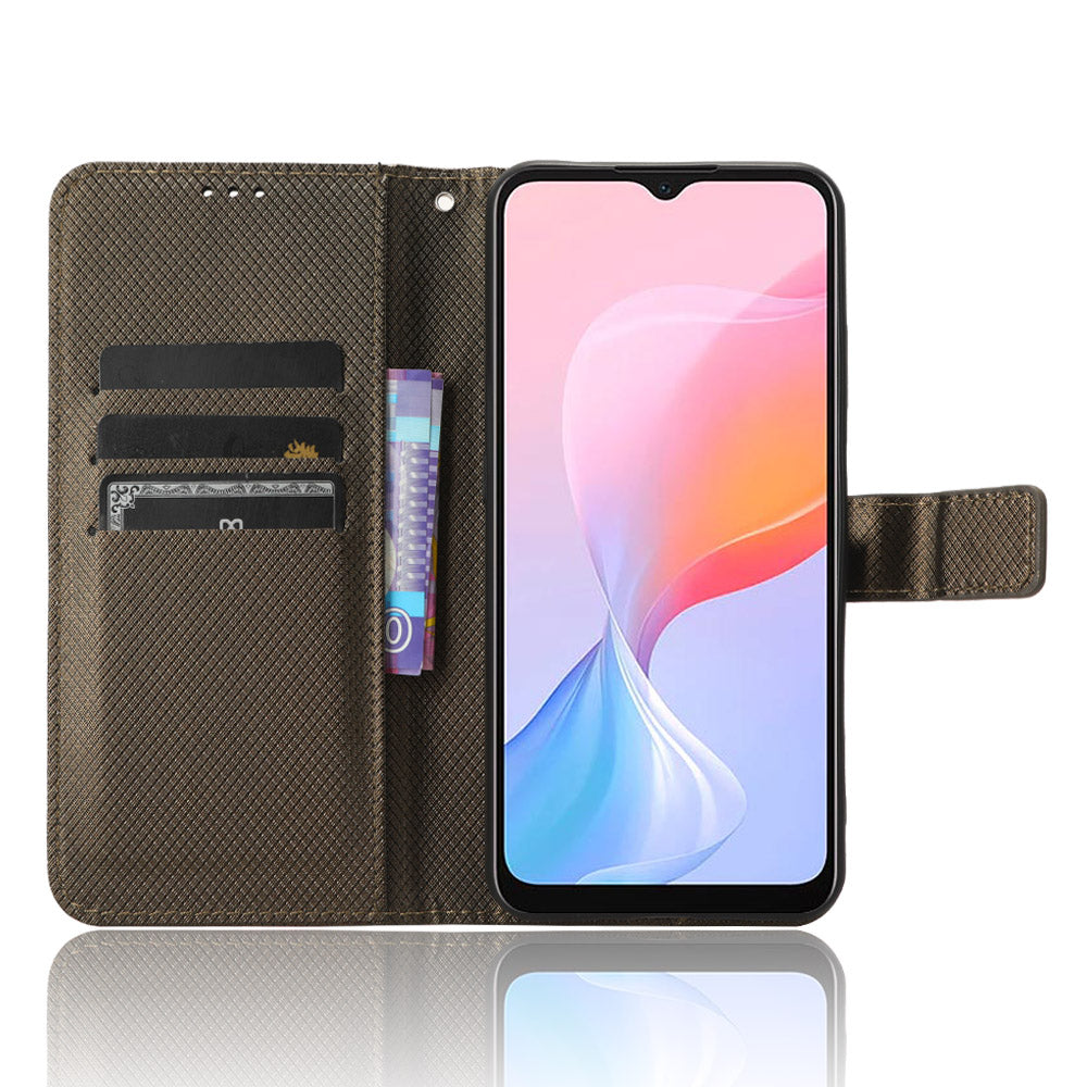 For Blackview A85 Diamond Texture Mobile Phone Cover PU Leather Wallet Stand Phone Case