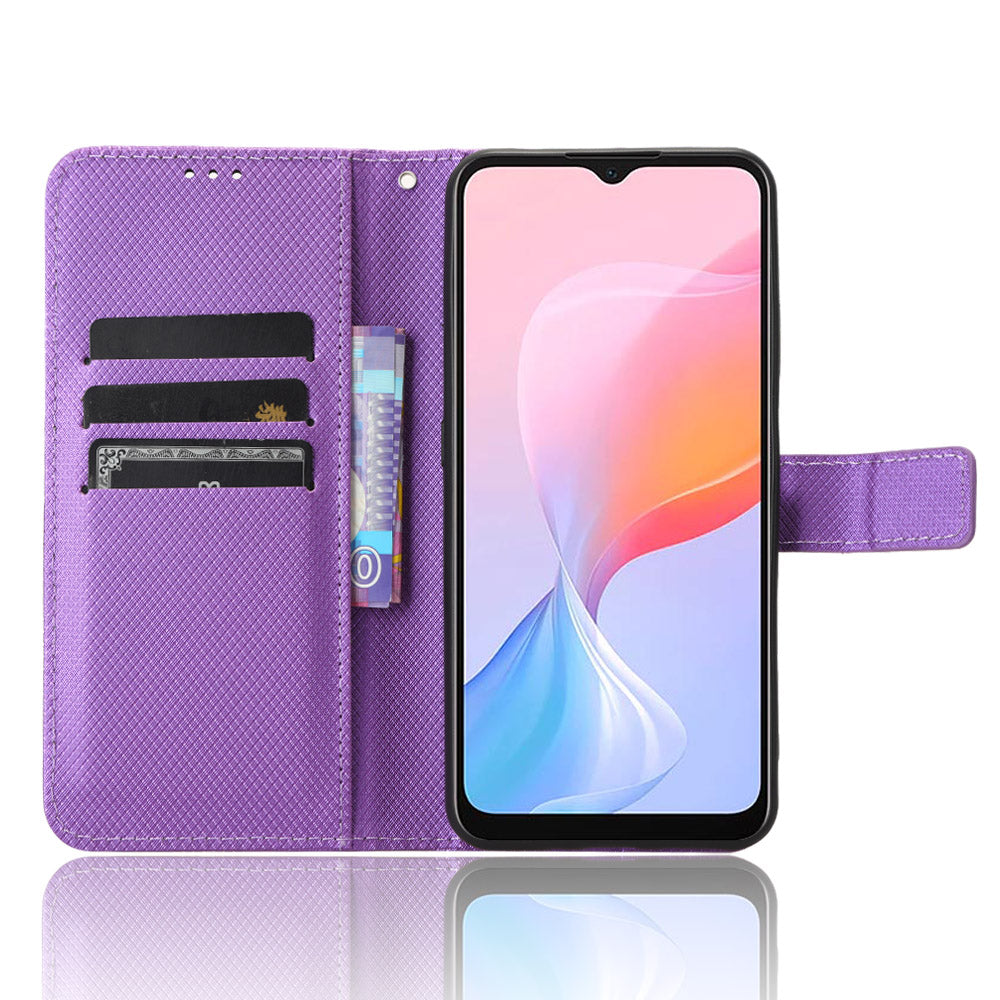 For Blackview A85 Diamond Texture Mobile Phone Cover PU Leather Wallet Stand Phone Case