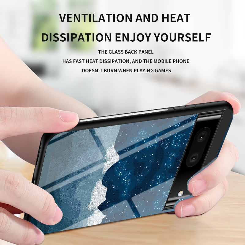 For Google Pixel 7a PC+TPU+Tempered Glass Back Cover Starry Sky Pattern Anti-drop Phone Case