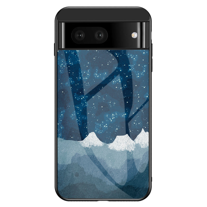 For Google Pixel 7a PC+TPU+Tempered Glass Back Cover Starry Sky Pattern Anti-drop Phone Case