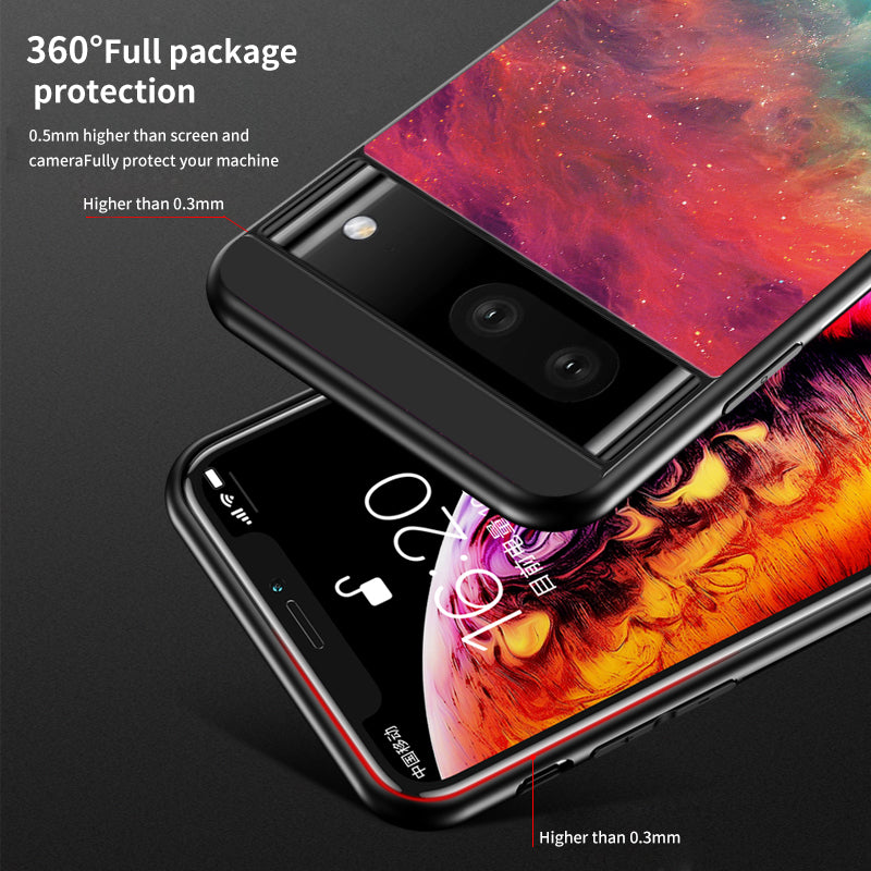 For Google Pixel 7a PC+TPU+Tempered Glass Back Cover Starry Sky Pattern Anti-drop Phone Case