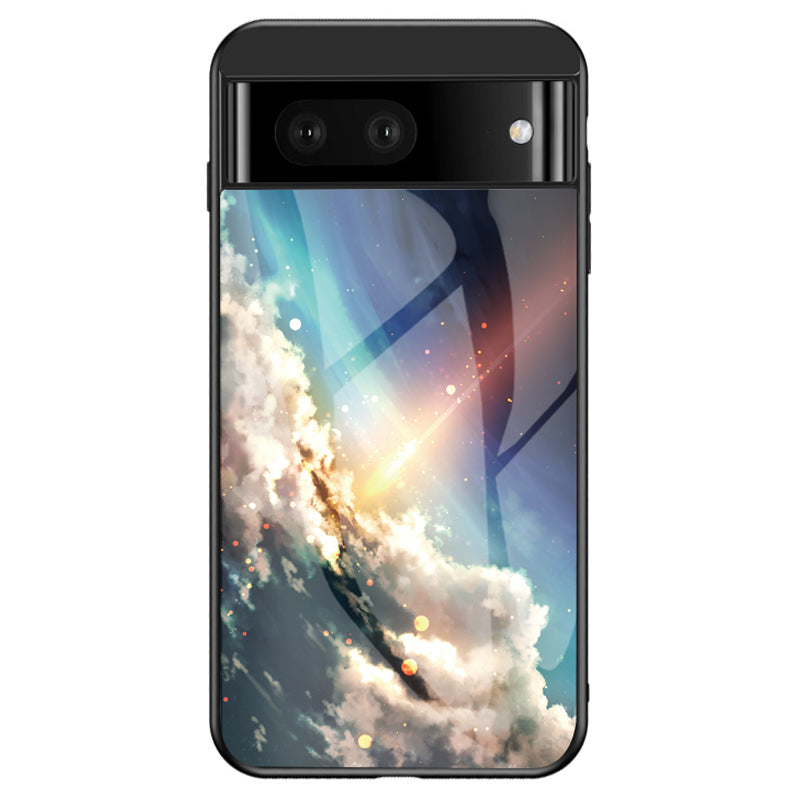 For Google Pixel 7a PC+TPU+Tempered Glass Back Cover Starry Sky Pattern Anti-drop Phone Case