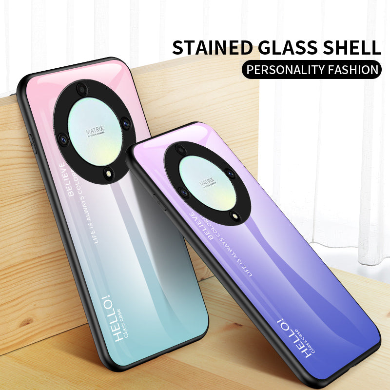 For Honor X9a 5G Tempered Glass+PC+TPU Phone Cover Gradient Color Smartphone Case