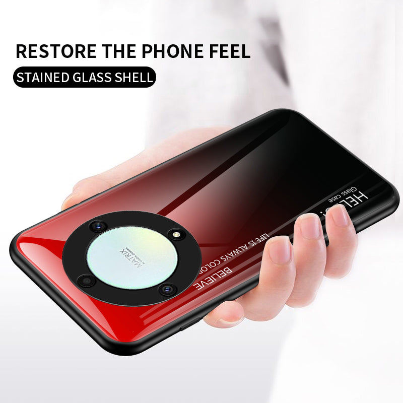 For Honor X9a 5G Tempered Glass+PC+TPU Phone Cover Gradient Color Smartphone Case