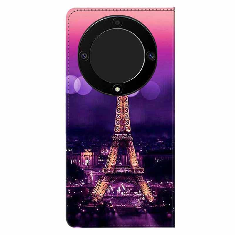 For Honor X9a 5G PU Leather Phone Case Pattern Printing Folding Stand Wallet Cover with Strap