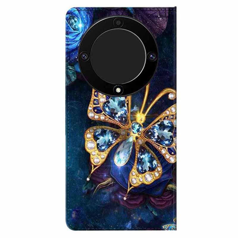 For Honor X9a 5G PU Leather Phone Case Pattern Printing Folding Stand Wallet Cover with Strap