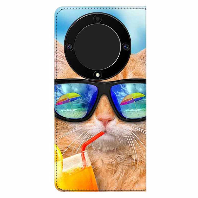 For Honor X9a 5G PU Leather Phone Case Pattern Printing Folding Stand Wallet Cover with Strap
