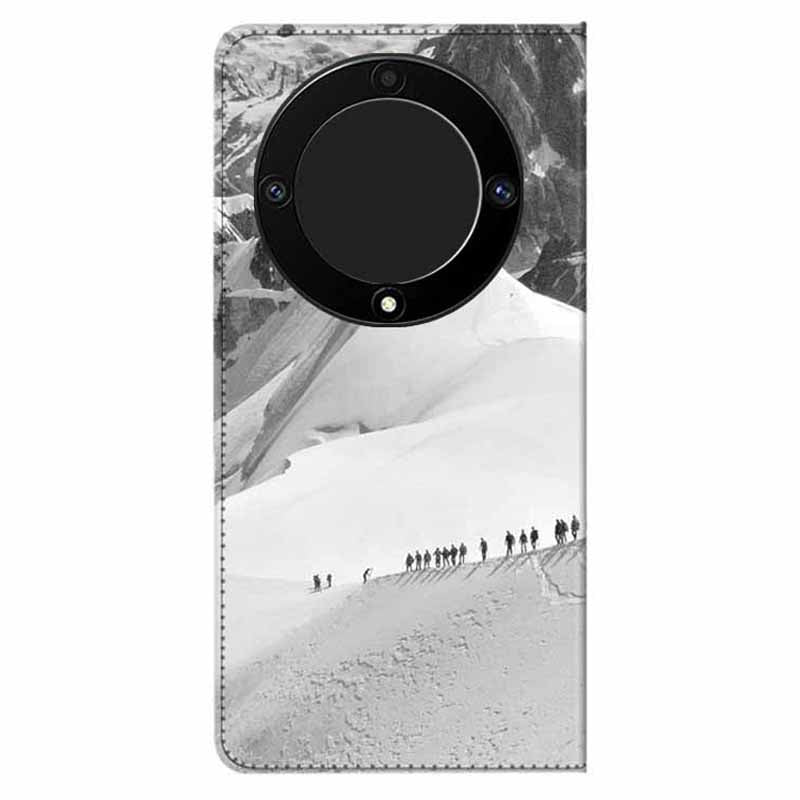 For Honor X9a 5G PU Leather Phone Case Pattern Printing Folding Stand Wallet Cover with Strap