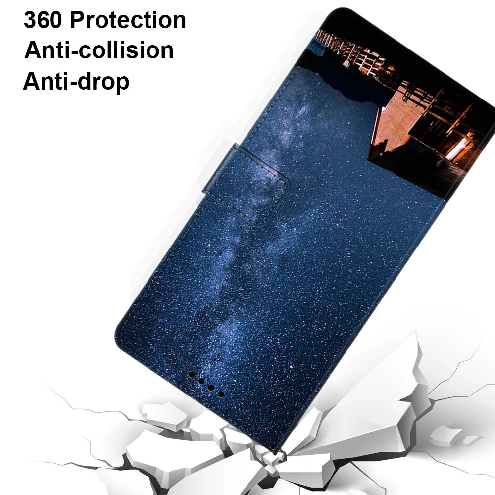 For Honor X9a 5G PU Leather Phone Case Pattern Printing Folding Stand Wallet Cover with Strap