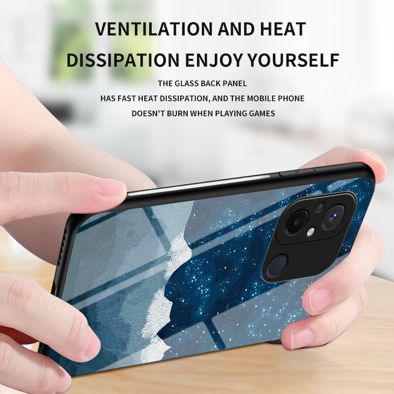 For Xiaomi Redmi 12C 4G Tempered Glass Back Cover Starry Sky Pattern Anti-Scratch PC+TPU Phone Case