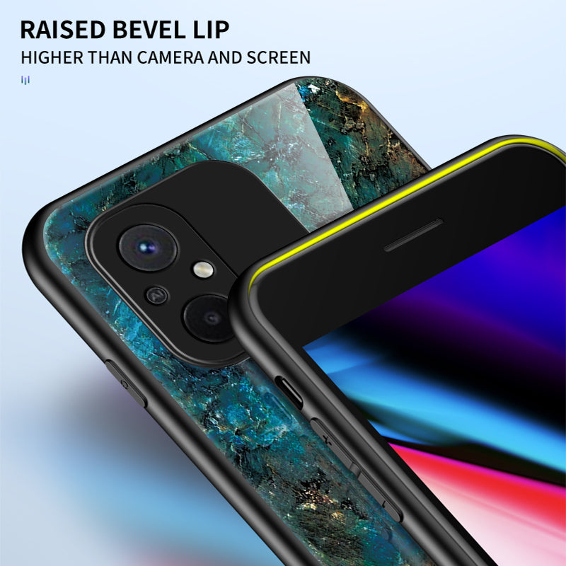 For Xiaomi Redmi 12C 4G Tempered Glass Phone Case Marble Pattern Design PC +TPU Protective Cover