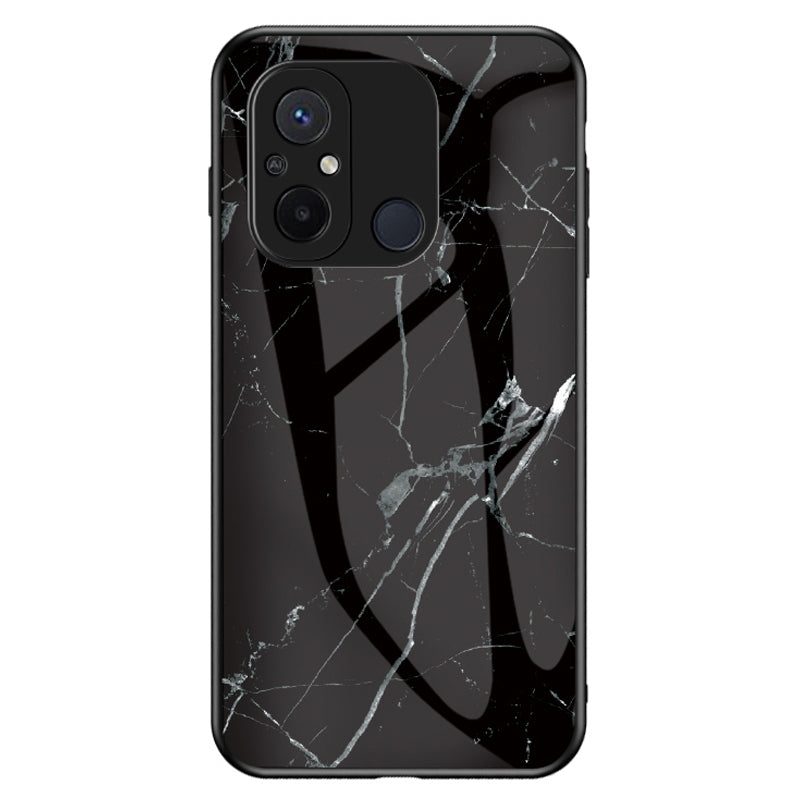 For Xiaomi Redmi 12C 4G Tempered Glass Phone Case Marble Pattern Design PC +TPU Protective Cover