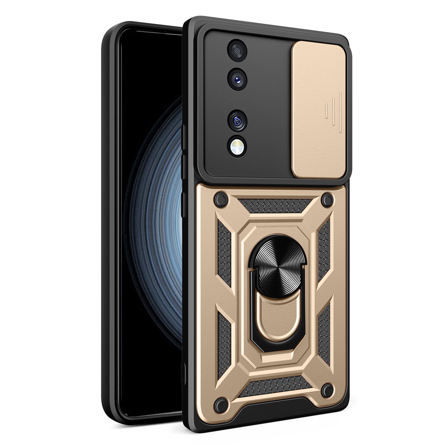 For Honor 70 5G Phone Kickstand Case Slide Camera Lens Protection PC+TPU Cover