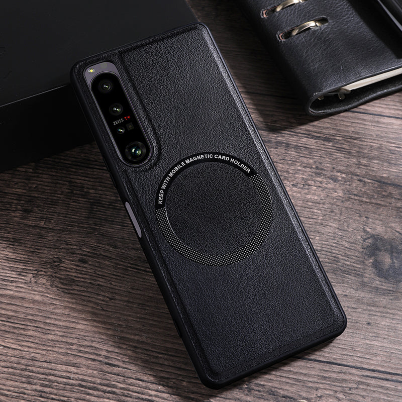 For Sony Xperia 1 V Magnetic Slim Case PU Leather PC TPU Phone Cover Compatible with MagSafe