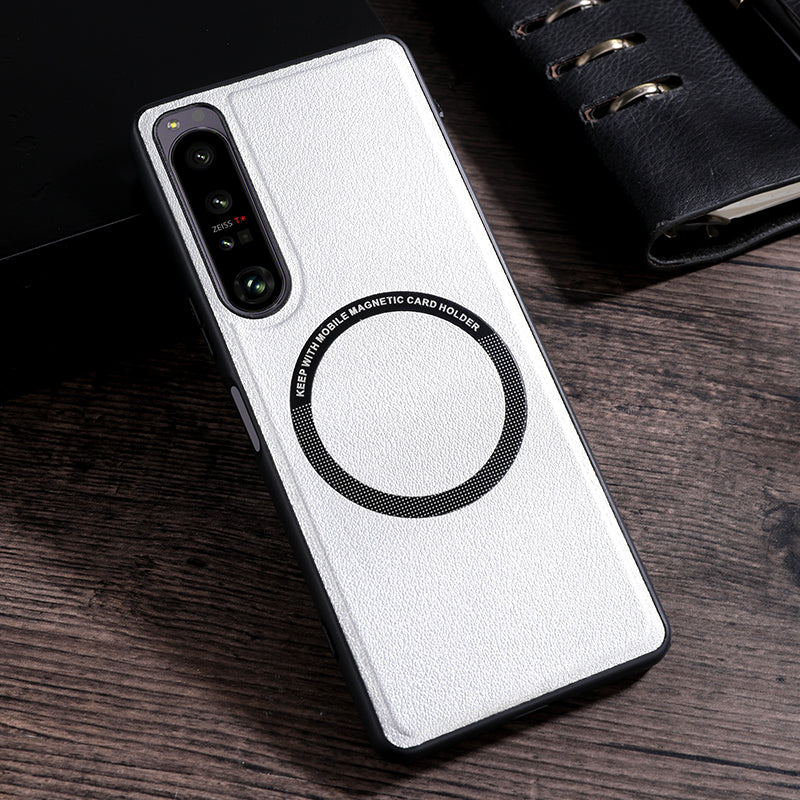 For Sony Xperia 1 V Magnetic Slim Case PU Leather PC TPU Phone Cover Compatible with MagSafe