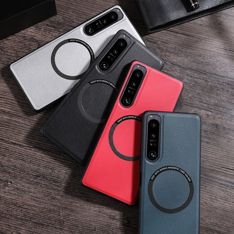 For Sony Xperia 1 V Magnetic Slim Case PU Leather PC TPU Phone Cover Compatible with MagSafe