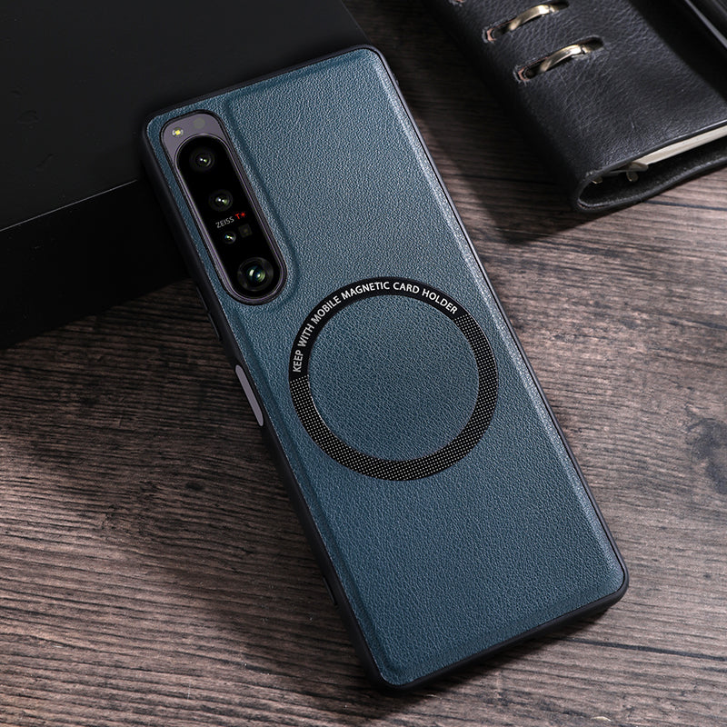 For Sony Xperia 1 V Magnetic Slim Case PU Leather PC TPU Phone Cover Compatible with MagSafe