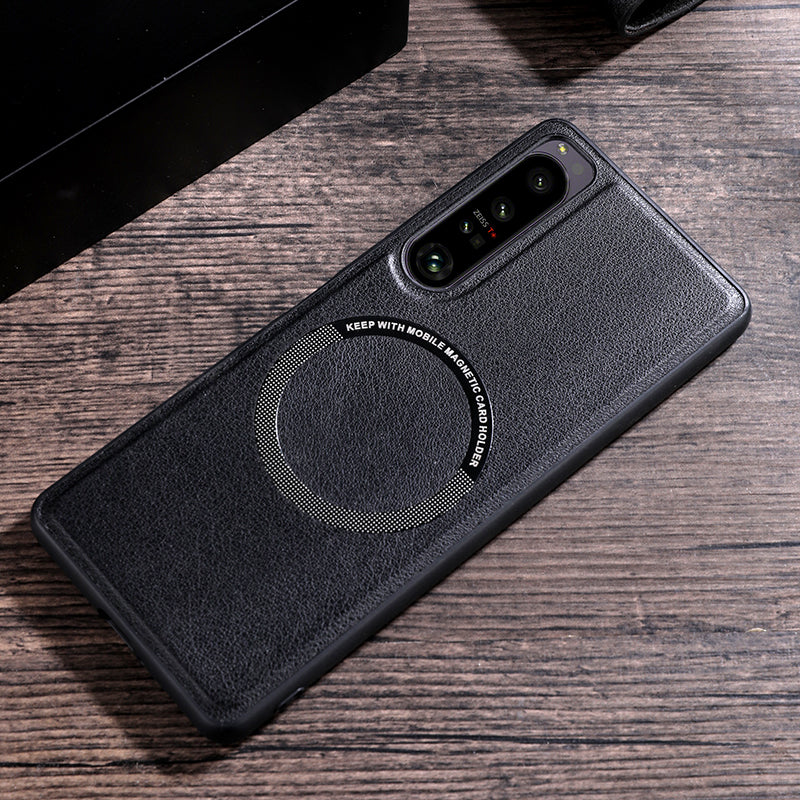 For Sony Xperia 1 V Magnetic Slim Case PU Leather PC TPU Phone Cover Compatible with MagSafe