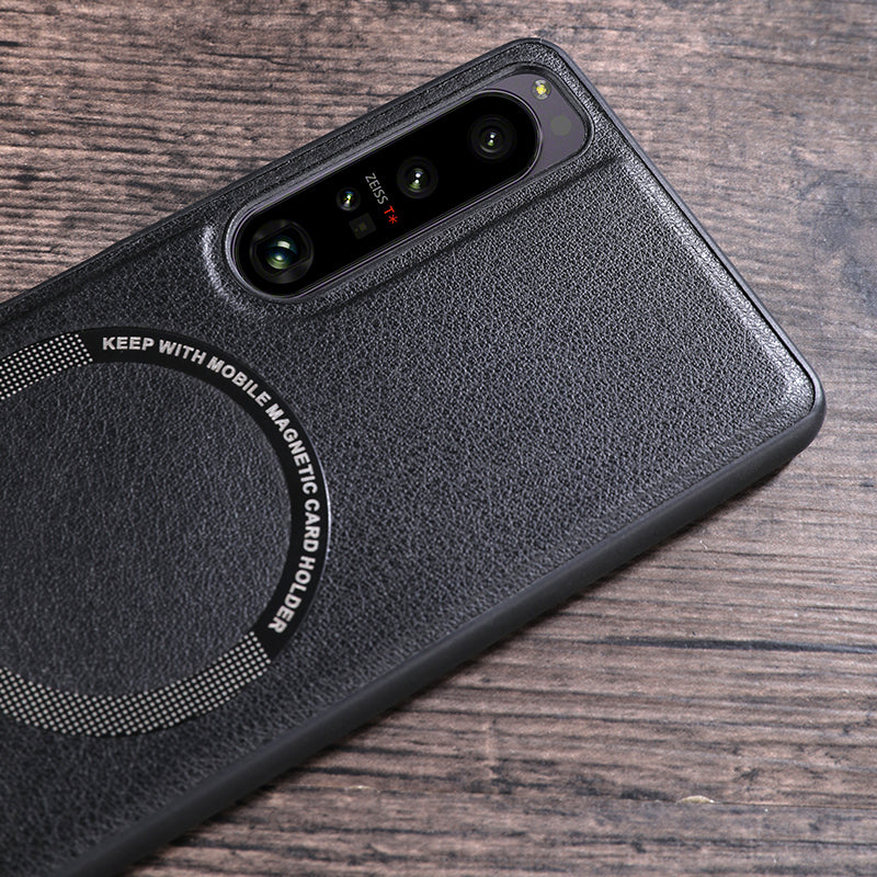 For Sony Xperia 1 V Magnetic Slim Case PU Leather PC TPU Phone Cover Compatible with MagSafe