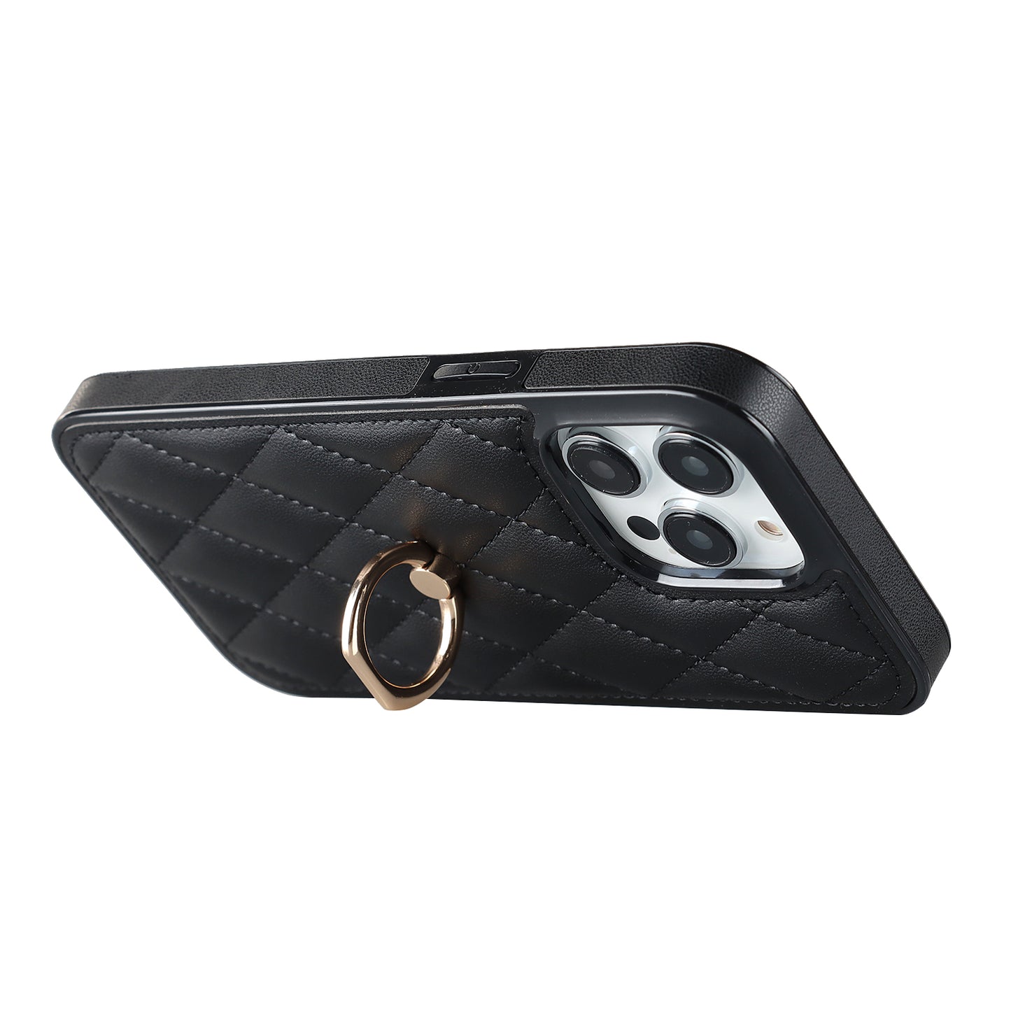 For iPhone 13 Pro 6.1 inch Stitching Rhombus Ring Holder PU Leather+TPU Phone Case Kickstand Phone Cover