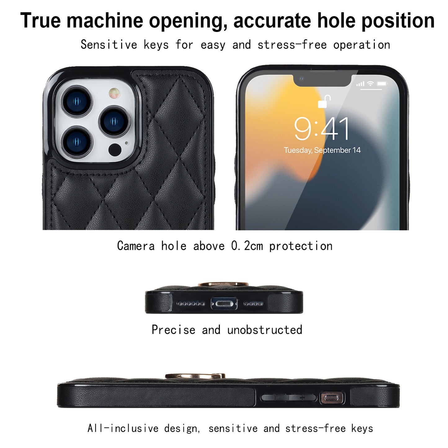 For iPhone 13 Pro 6.1 inch Stitching Rhombus Ring Holder PU Leather+TPU Phone Case Kickstand Phone Cover