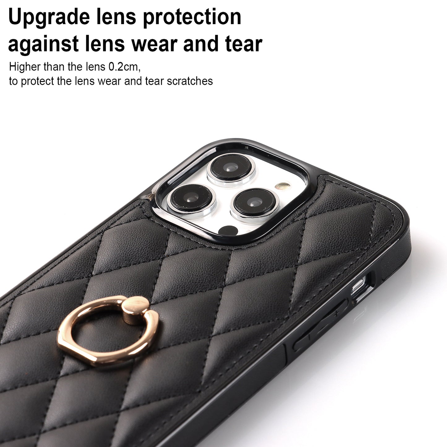 For iPhone 13 Pro 6.1 inch Stitching Rhombus Ring Holder PU Leather+TPU Phone Case Kickstand Phone Cover