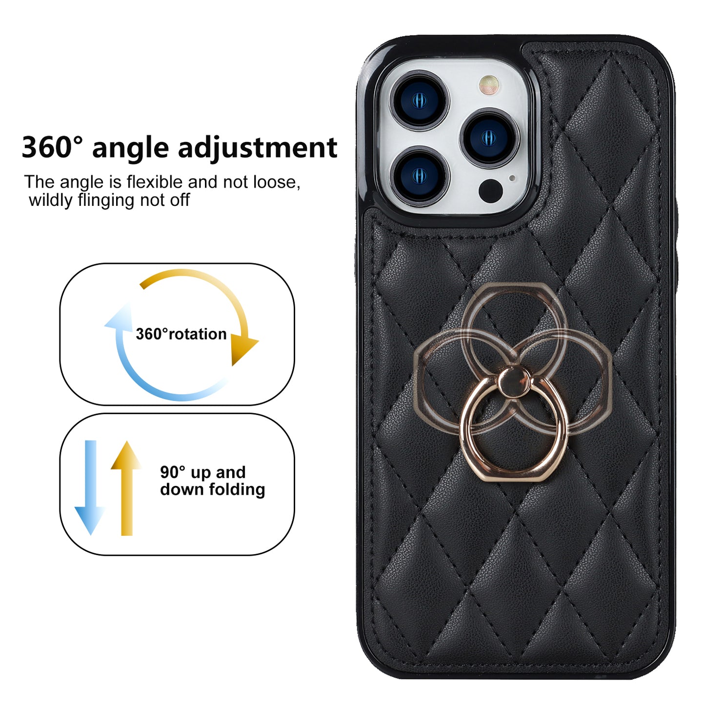 For iPhone 13 Pro 6.1 inch Stitching Rhombus Ring Holder PU Leather+TPU Phone Case Kickstand Phone Cover