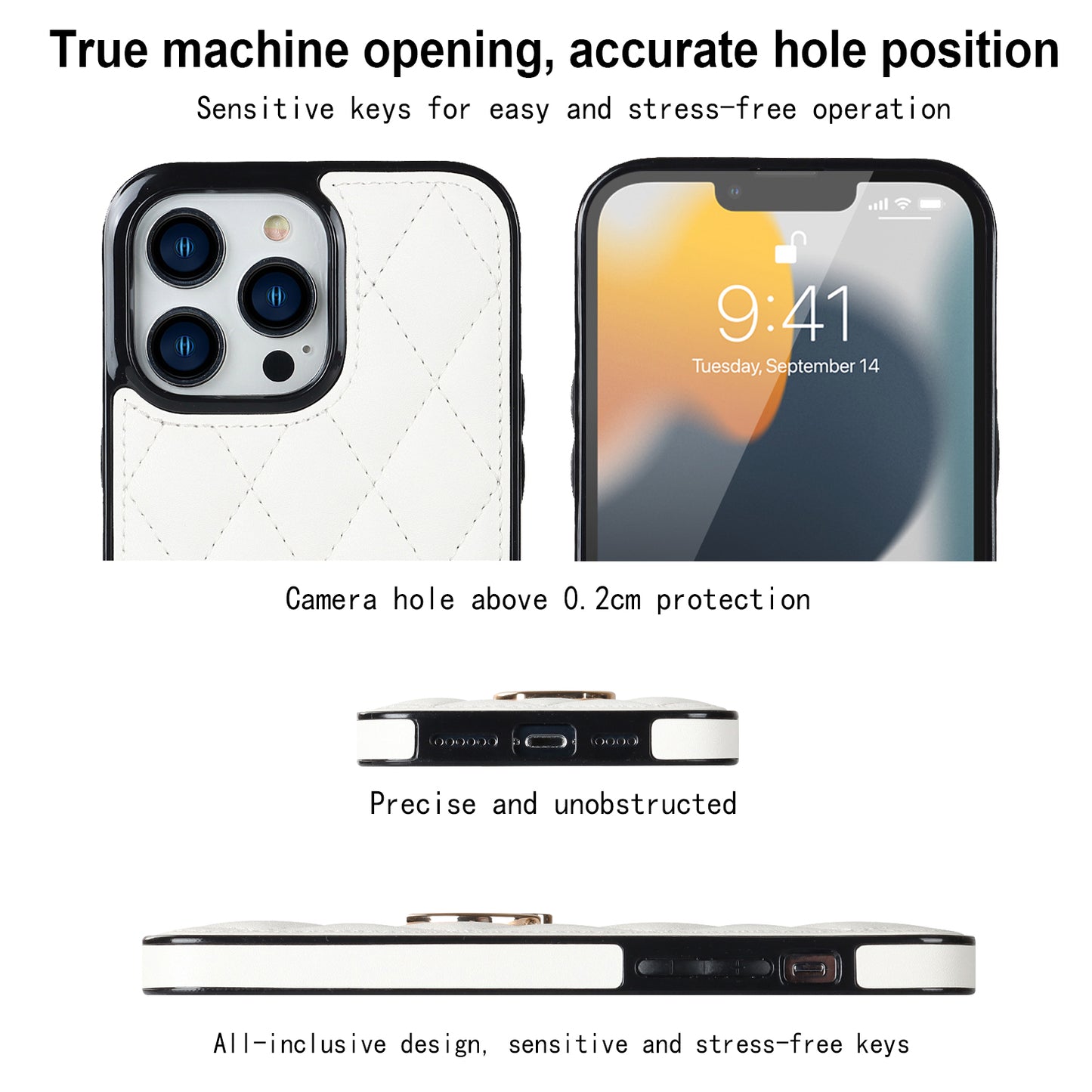 For iPhone 13 Pro 6.1 inch Stitching Rhombus Ring Holder PU Leather+TPU Phone Case Kickstand Phone Cover