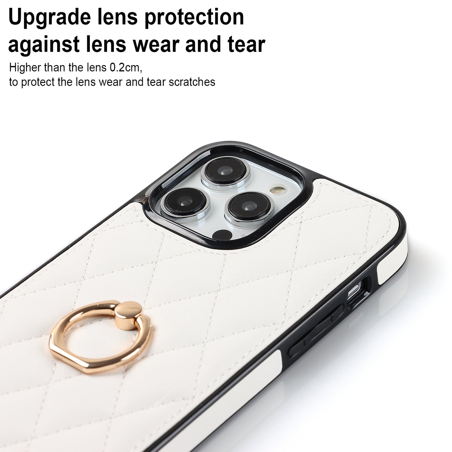 For iPhone 13 Pro 6.1 inch Stitching Rhombus Ring Holder PU Leather+TPU Phone Case Kickstand Phone Cover