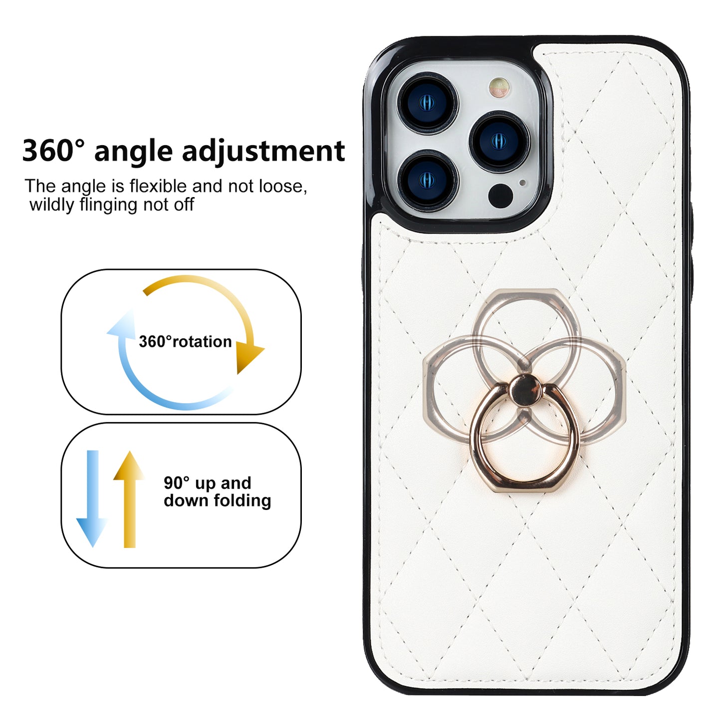 For iPhone 13 Pro 6.1 inch Stitching Rhombus Ring Holder PU Leather+TPU Phone Case Kickstand Phone Cover