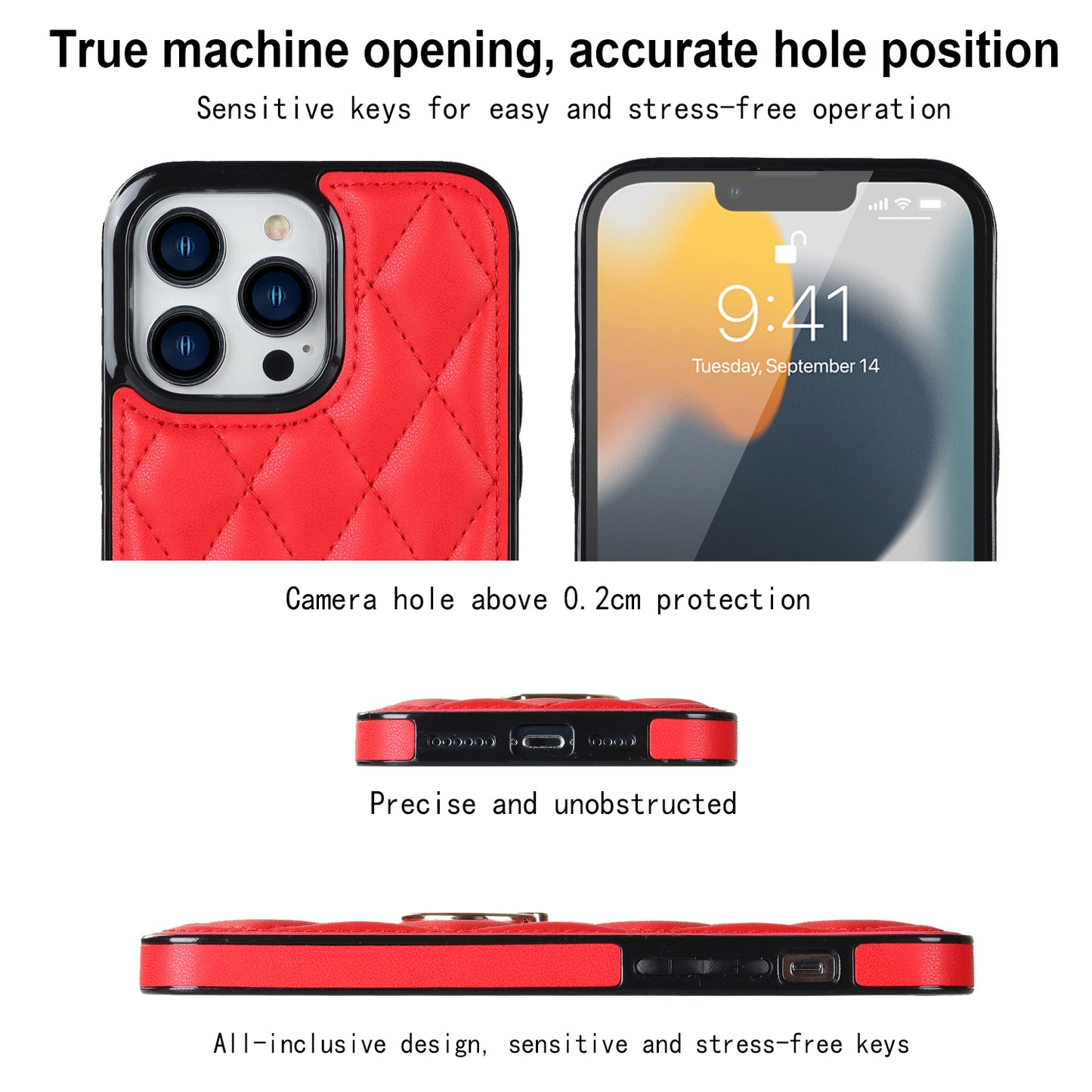 For iPhone 13 Pro 6.1 inch Stitching Rhombus Ring Holder PU Leather+TPU Phone Case Kickstand Phone Cover