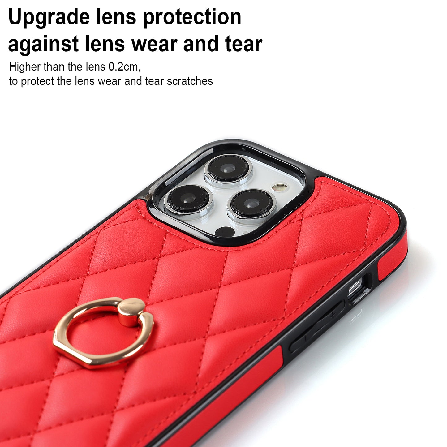 For iPhone 13 Pro 6.1 inch Stitching Rhombus Ring Holder PU Leather+TPU Phone Case Kickstand Phone Cover