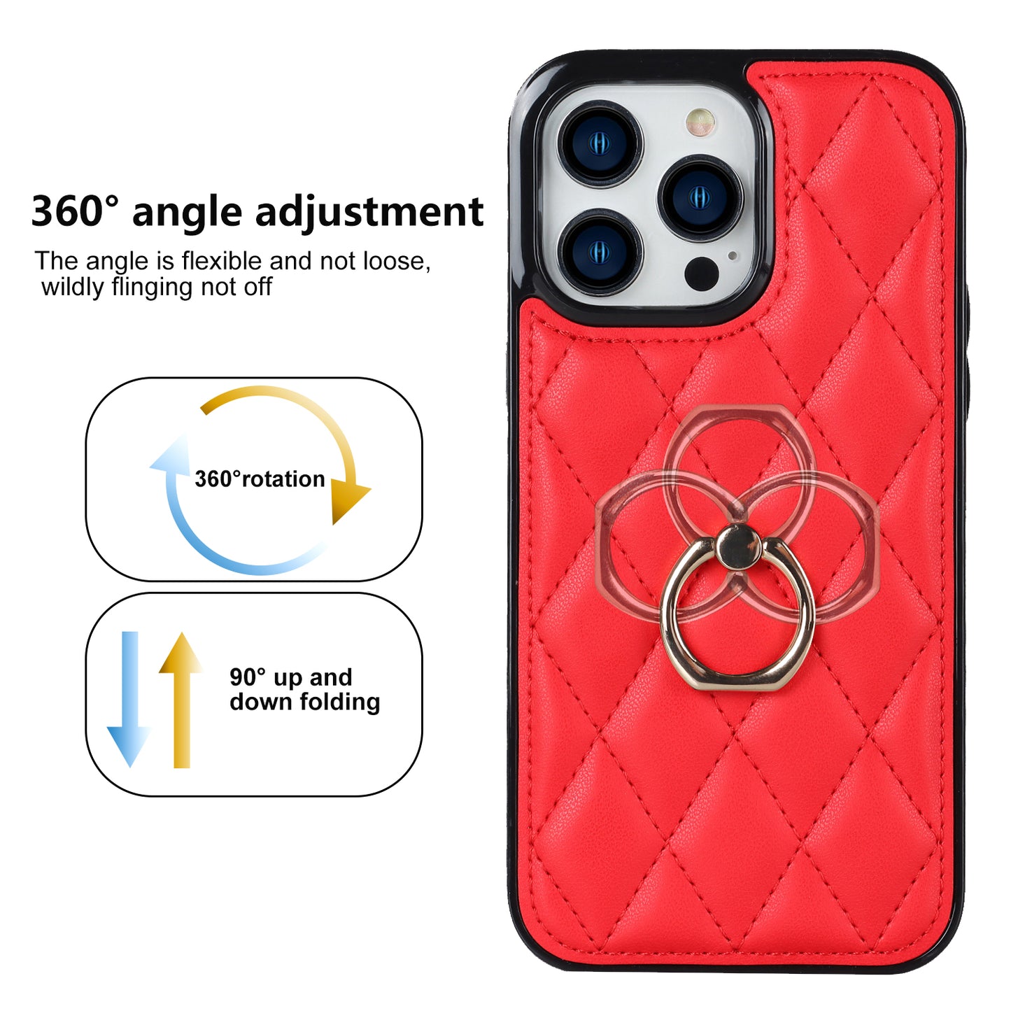 For iPhone 13 Pro 6.1 inch Stitching Rhombus Ring Holder PU Leather+TPU Phone Case Kickstand Phone Cover