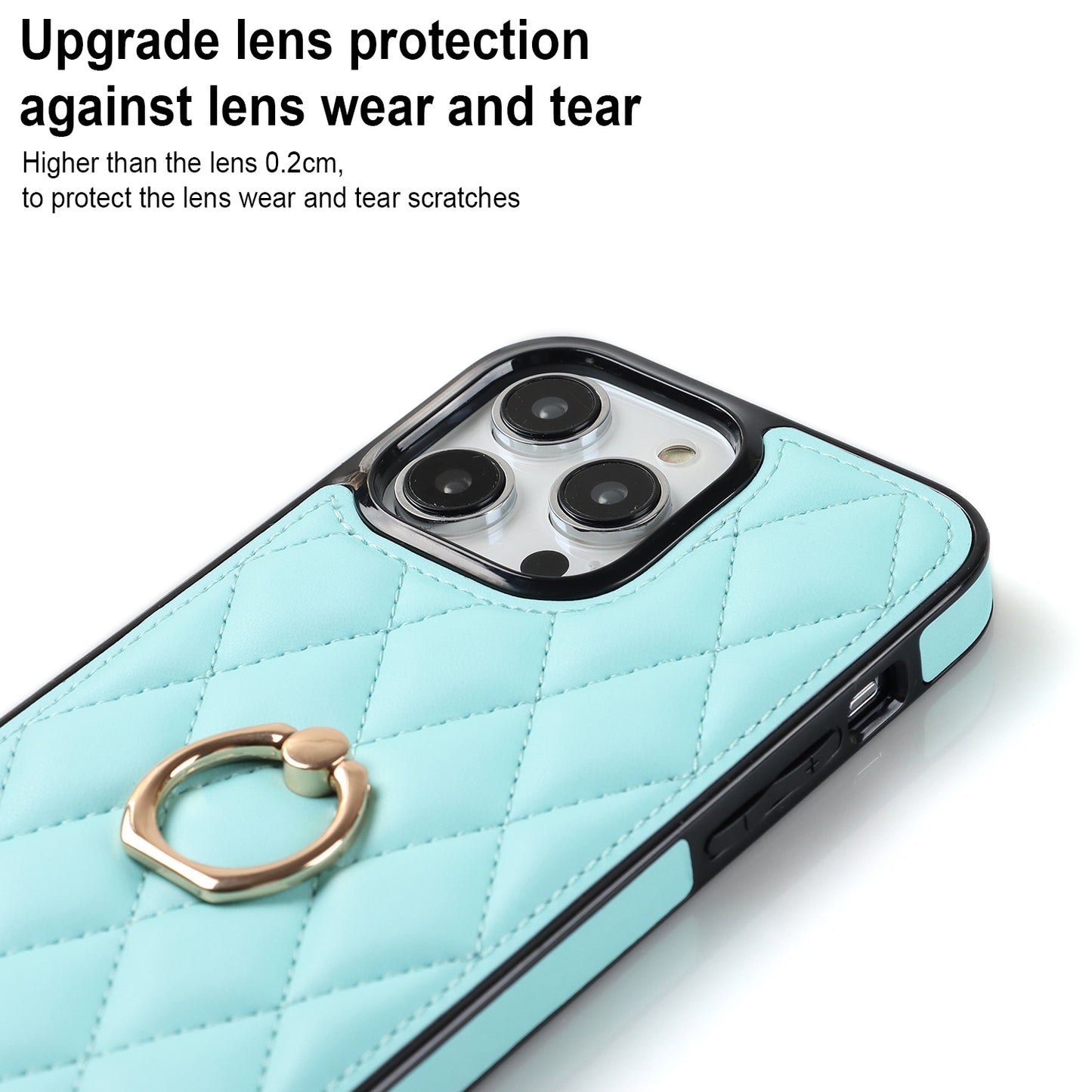 For iPhone 13 Pro 6.1 inch Stitching Rhombus Ring Holder PU Leather+TPU Phone Case Kickstand Phone Cover