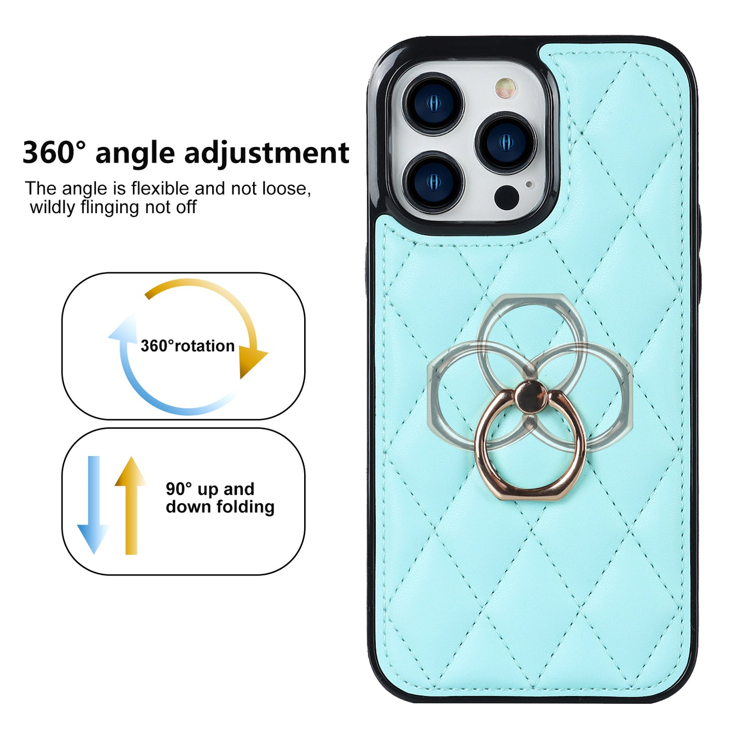For iPhone 13 Pro 6.1 inch Stitching Rhombus Ring Holder PU Leather+TPU Phone Case Kickstand Phone Cover