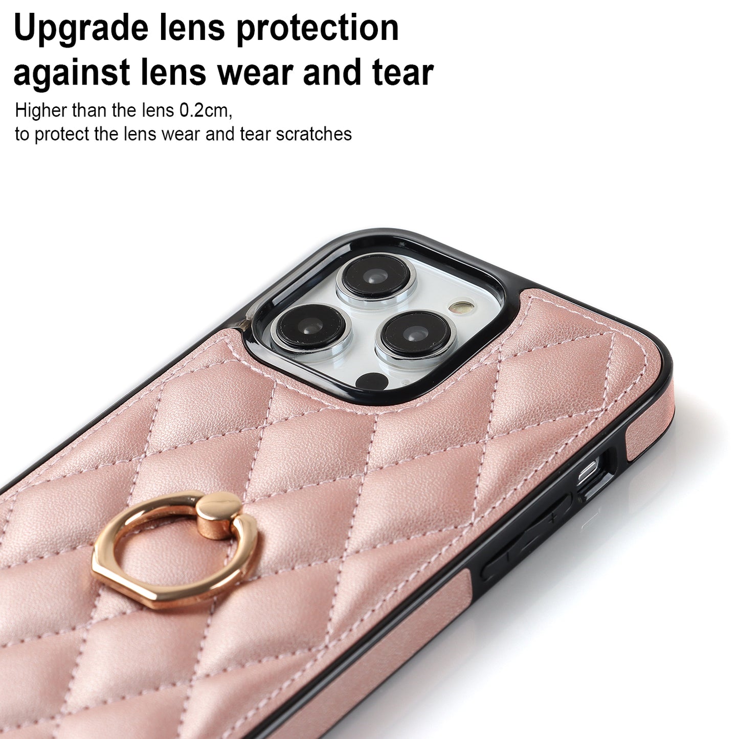 For iPhone 13 Pro 6.1 inch Stitching Rhombus Ring Holder PU Leather+TPU Phone Case Kickstand Phone Cover