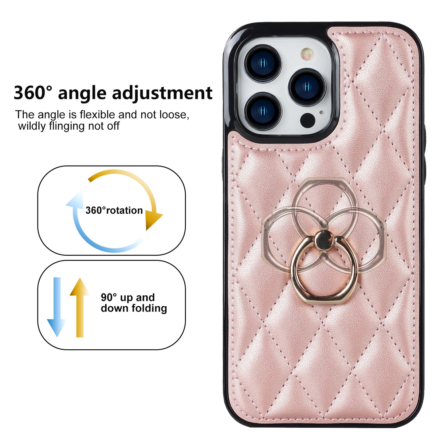 For iPhone 13 Pro 6.1 inch Stitching Rhombus Ring Holder PU Leather+TPU Phone Case Kickstand Phone Cover