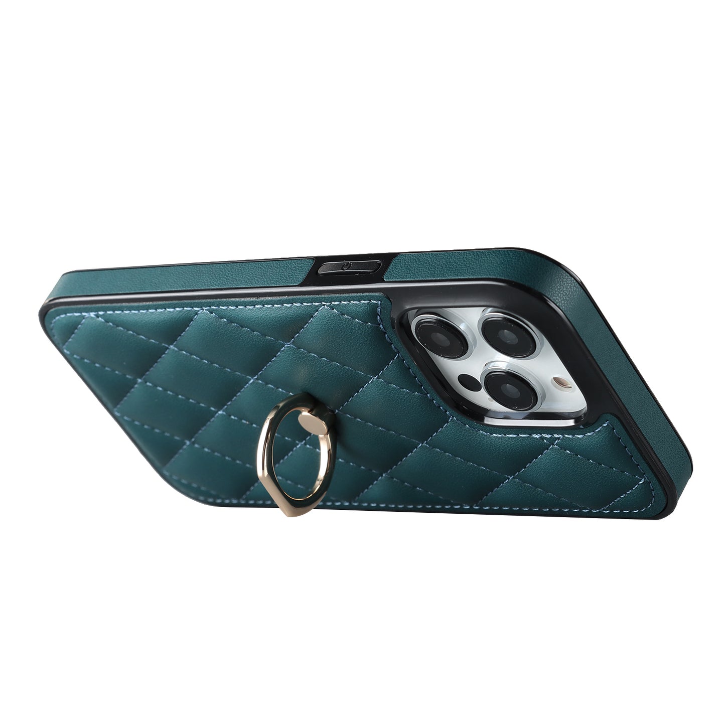 For iPhone 13 Pro 6.1 inch Stitching Rhombus Ring Holder PU Leather+TPU Phone Case Kickstand Phone Cover