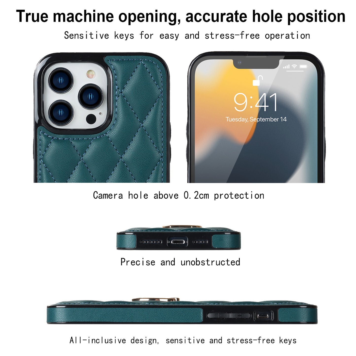 For iPhone 13 Pro 6.1 inch Stitching Rhombus Ring Holder PU Leather+TPU Phone Case Kickstand Phone Cover